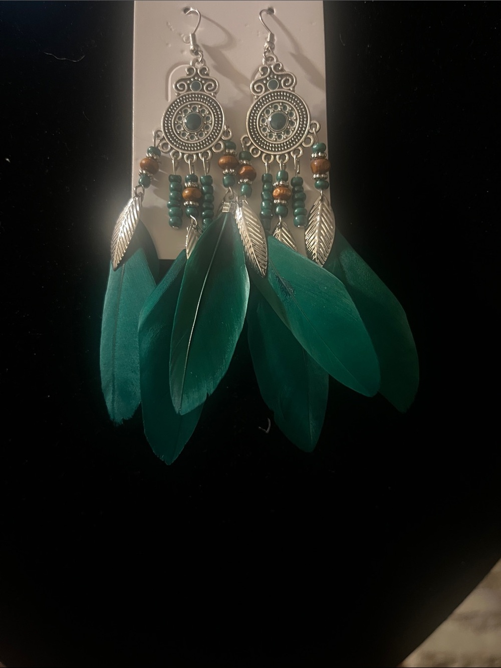Bohemian Teal Feather Drop Earrings - Women Jewelry